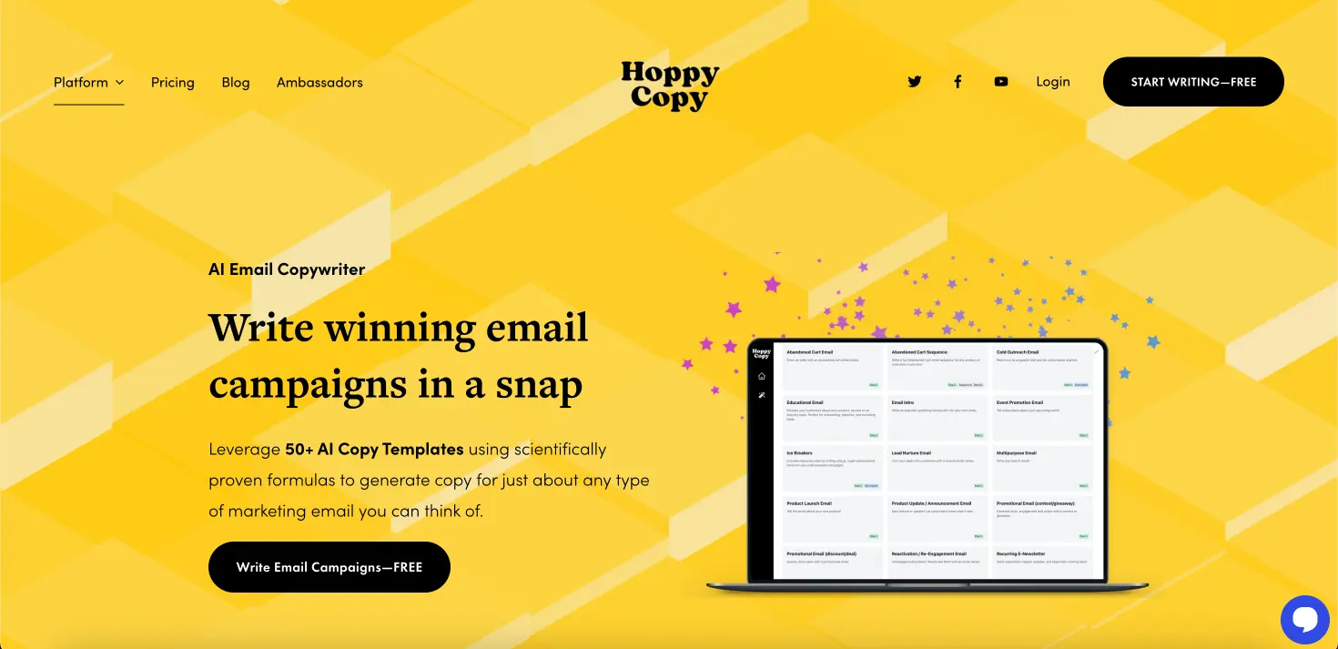 hoppy copy ai email copywriter feature page
