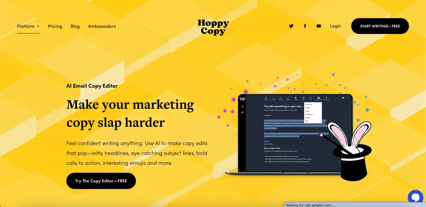 hoppy copy ai email copy editor feature page