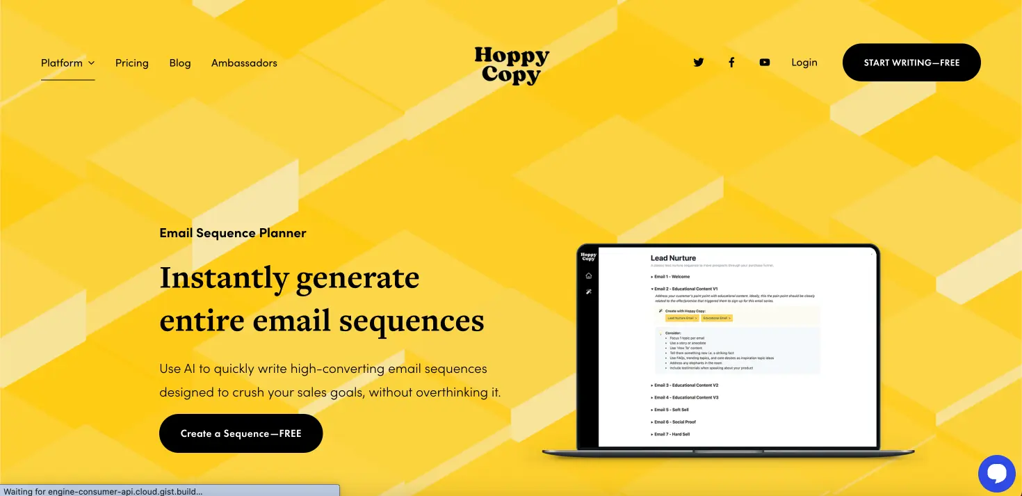 hoppy copy email sequence planner feature page