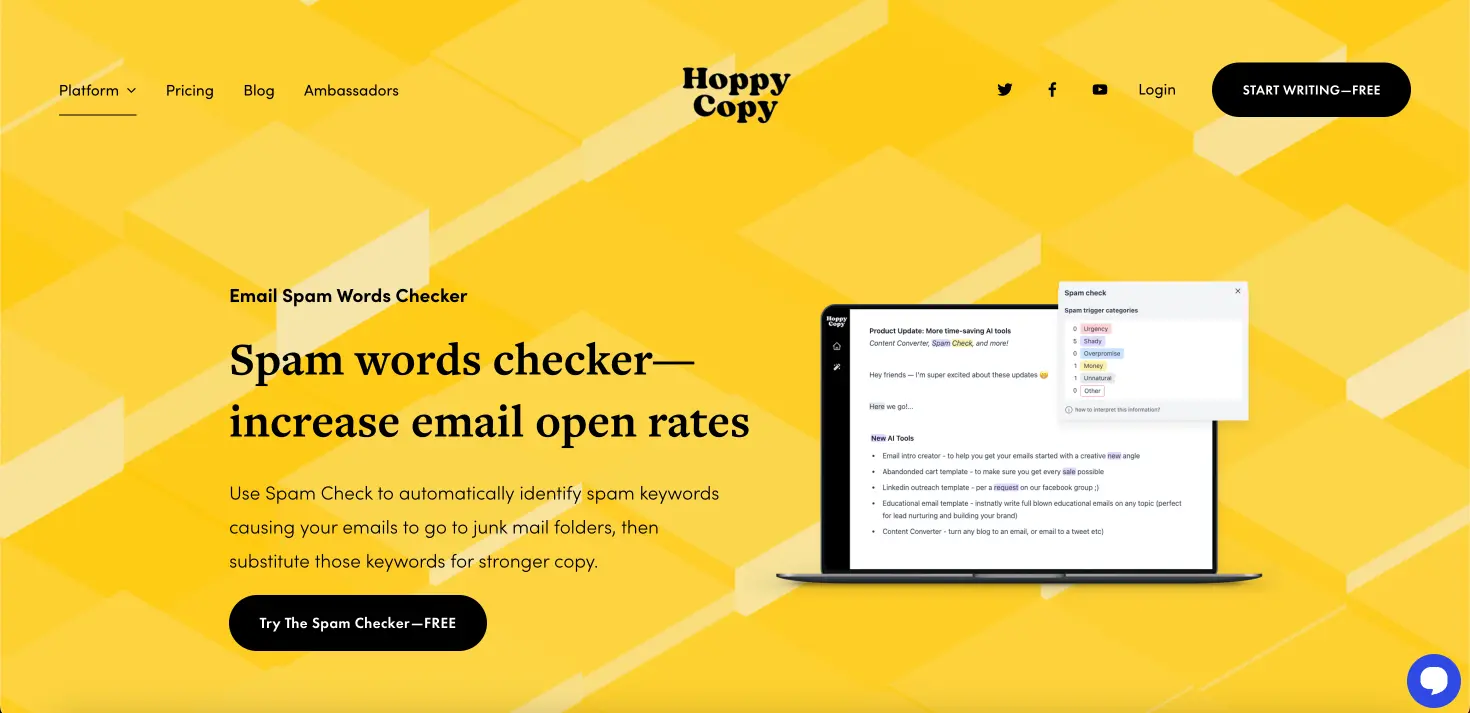 hoppy copy email spam words checker feature page