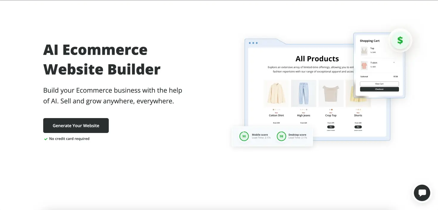 10web IO AI E-commerce website builder feature page