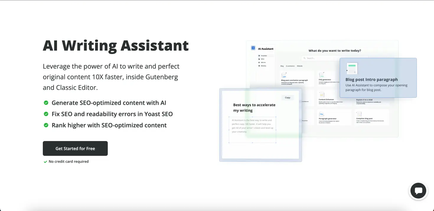 10web IO AI writing assistance feature page