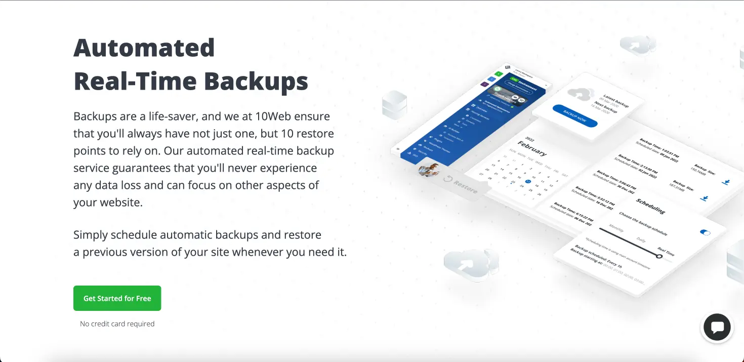 10web IO real time backup feature page