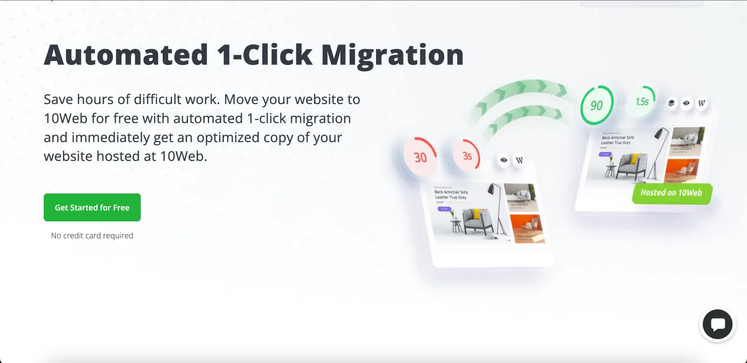 10web IO automated 1-click migration feature page