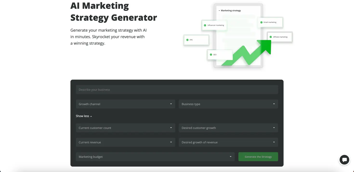 10web IO AI marketing strategy generator page