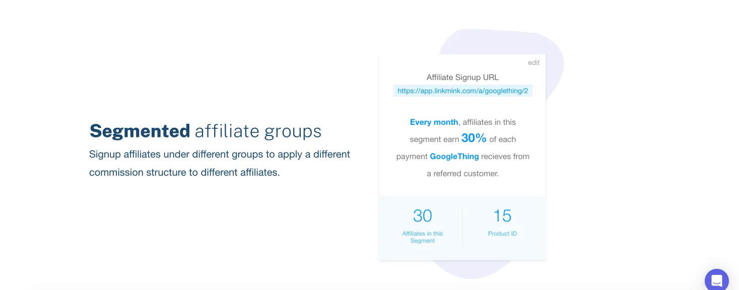segmented affiliated groups feature on linkmink