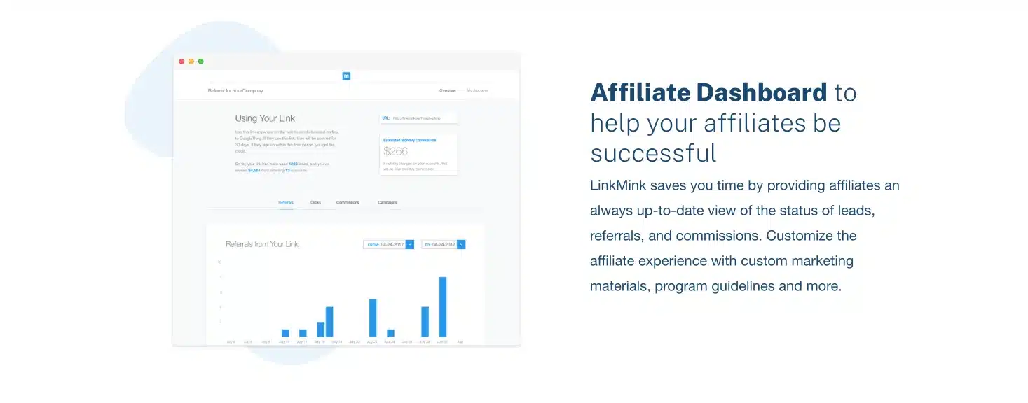 affiliate dashboard feature on linkmink