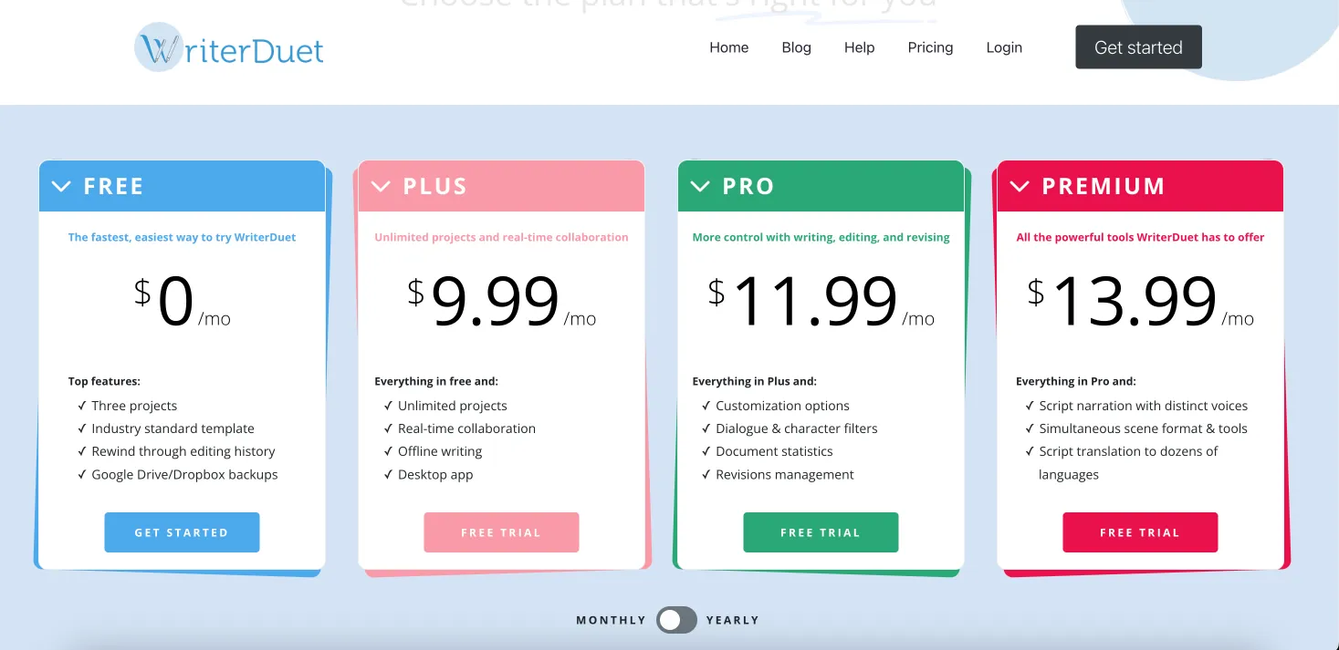 writerduet pricing page